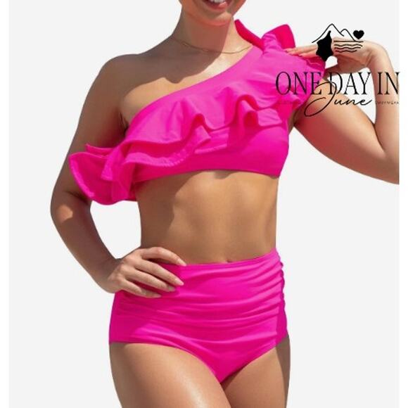 Sporlike One Shoulder Ruffle High Waist Bikini Swimsuit Size M - Picture 1 of 7
